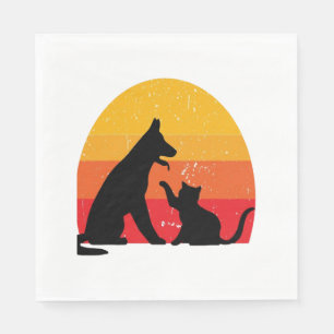 Katze und Hund beobachten Sonnenuntergang Serviette