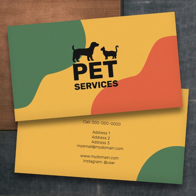Katze und Hund - Haustiere: gefärbt Visitenkarte (Cat & Dog - Pet Services Colored Business Card)