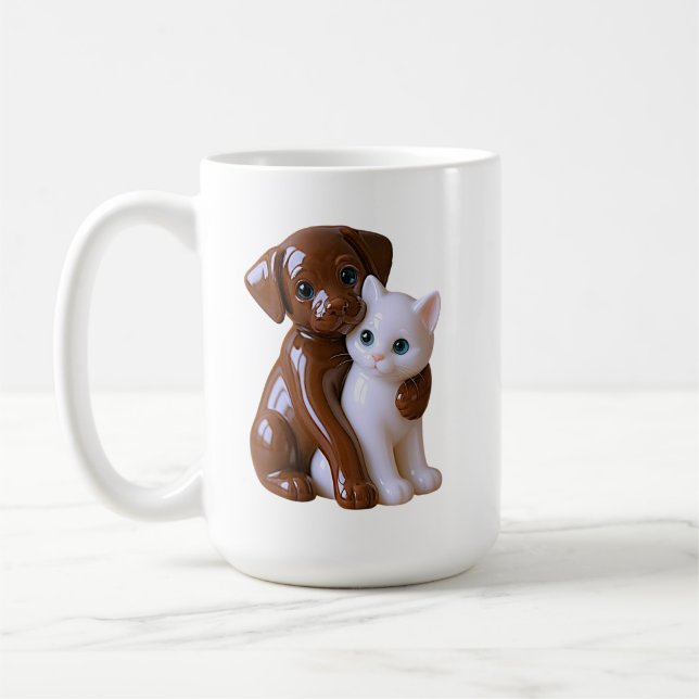 Katze und Hund im Figurenstil Kaffeetasse (Links)