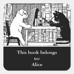 Katze und Hund im klassischen Rundaufkleber der Bi Quadratischer Aufkleber