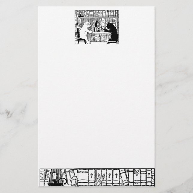 Katze und Hund in der Bibliothek Briefpapier (Vorderseite)