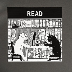 Katze und Hund in der Bibliothek Magnet
