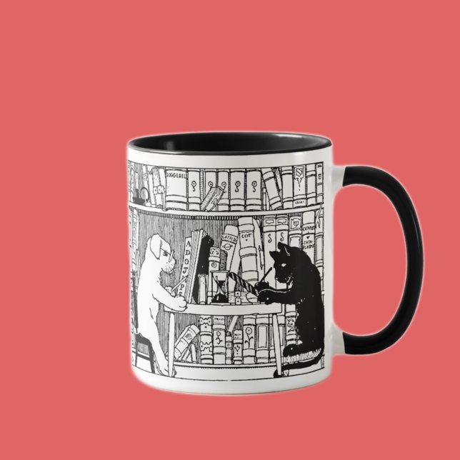 Katze und Hund in der Bibliothek Tasse (Von Creator hochgeladen)