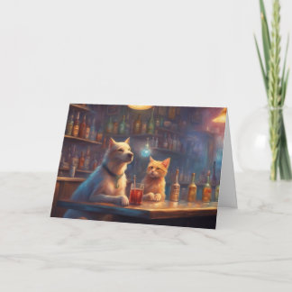 Katze und Hund in einem Bar, die Dinge zum Geburts Karte