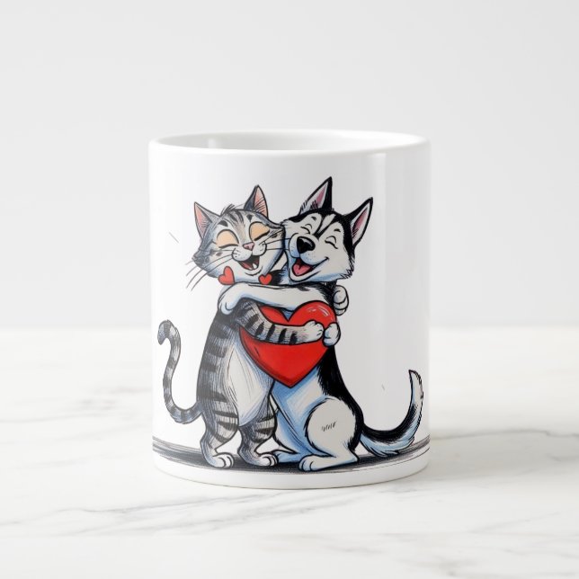 Katze und Hund in Liebe Jumbo-Tasse (Vorderseite)