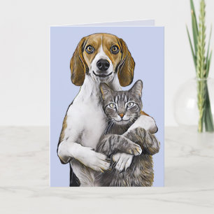 KATZE UND HUND KUNST ROMANTISCHE LIEBE GEBURTSTAGS KARTE