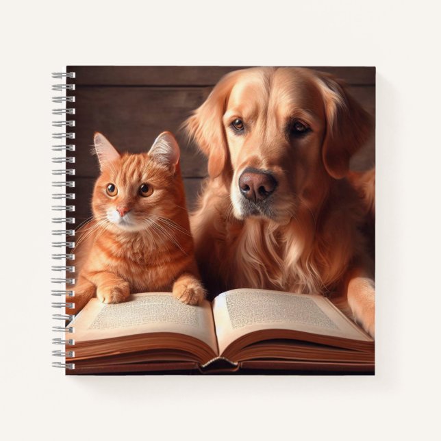 Katze und Hund lesen ein Buch (Vorderseite)