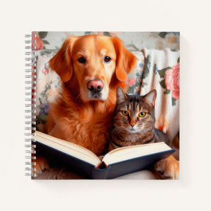 Katze und Hund lesen ein Buch