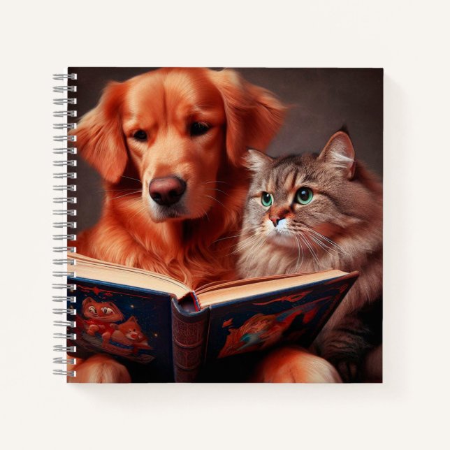 Katze und Hund lesen ein Buch (Vorderseite)