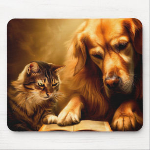 Katze und Hund lesen ein Buch Mousepad