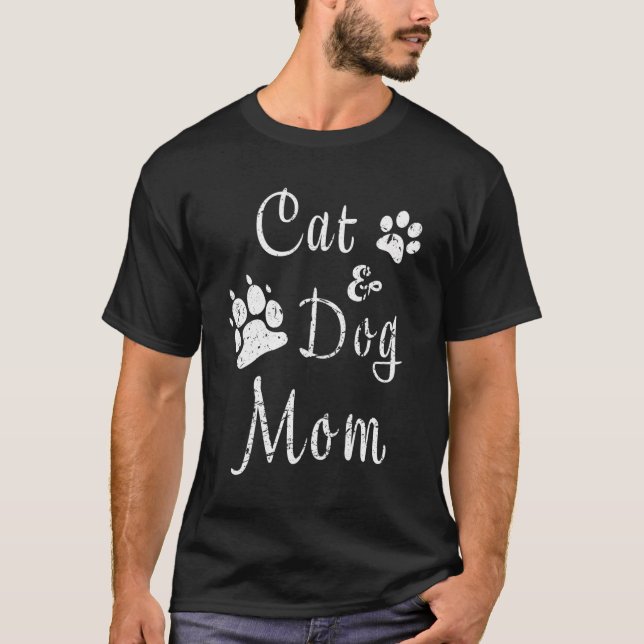 Katze und Hund Mama Kitten und Welpe Mama Kitty an T-Shirt (Vorderseite)