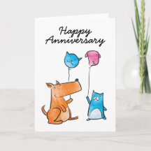 Katze und Hund mit Balloons Jubiläumskarte