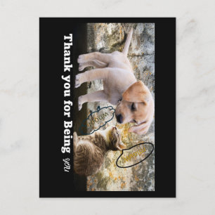 Katze und Hund mit Text danke Postkarte