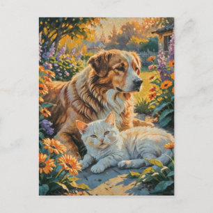 Katze und Hund Postkarte