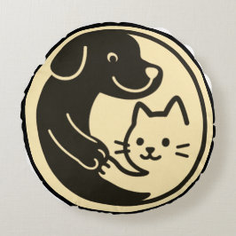 Katze und Hund Rundes Kissen