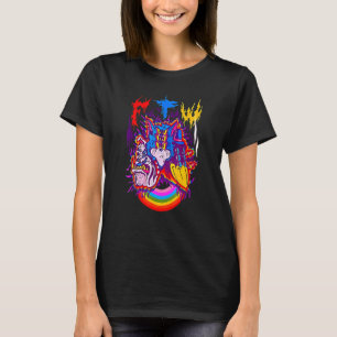 Katze Und Hund Vogel Regenbogen Bunt T-Shirt
