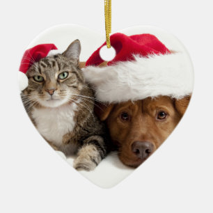 Katze und Hund wünschen frohen Weihnachten Keramik Ornament