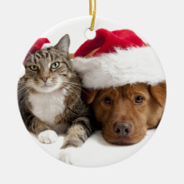 Katze und Hund wünschen frohen Weihnachten Keramik Ornament