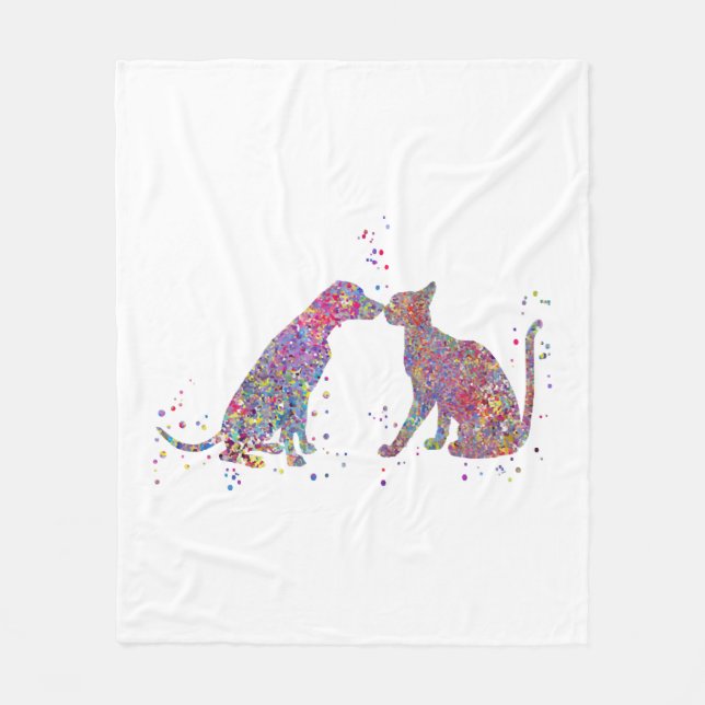 Katze und Hunde küssen Fleecedecke (Vorderseite)