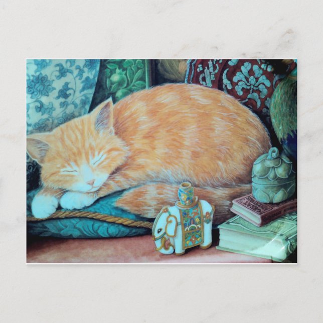 Katze und indisches Elefantendesign Postkarte (Vorderseite)