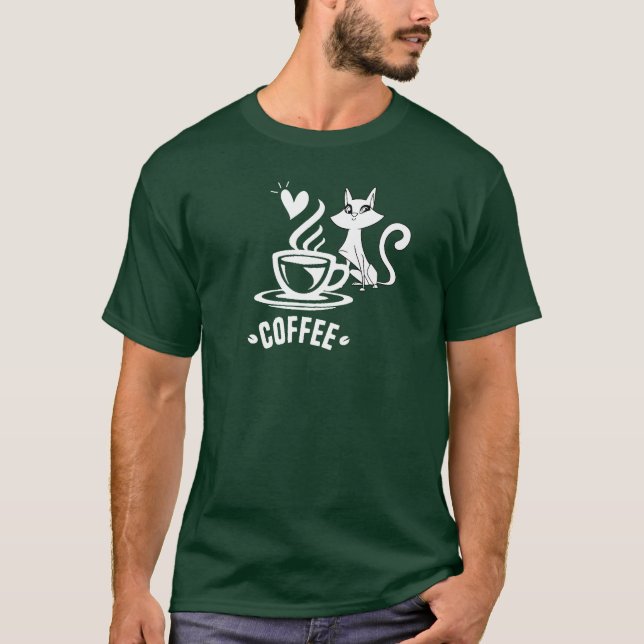 Katze und Kaffee T-Shirt (Vorderseite)