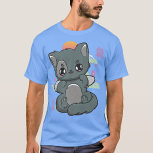 Katze und Kanji Niedlich Neko mit Kirschblossom fü T-Shirt