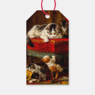 Katze und Kätzchen spielen mit Stuhl Geschenkanhänger