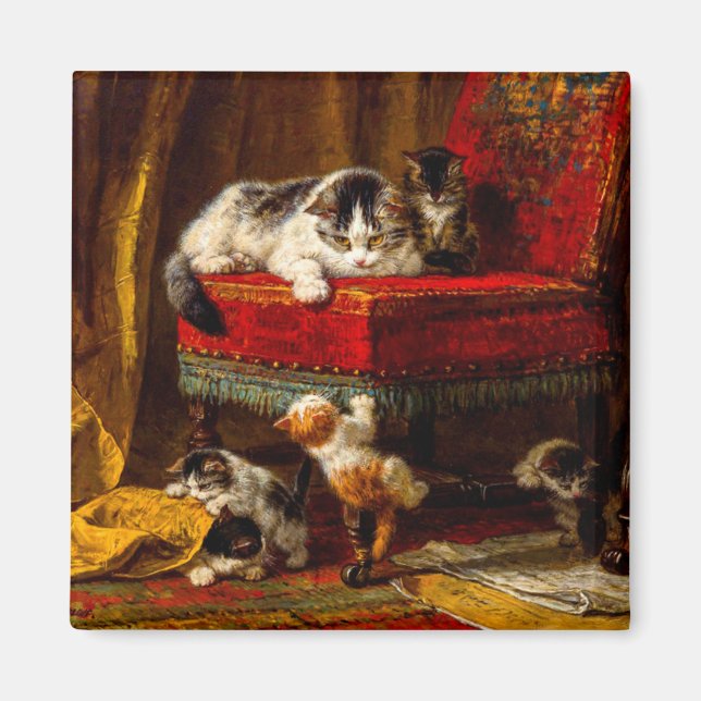 Katze und Kätzchen spielen mit Stuhl Magnet (Vorne)