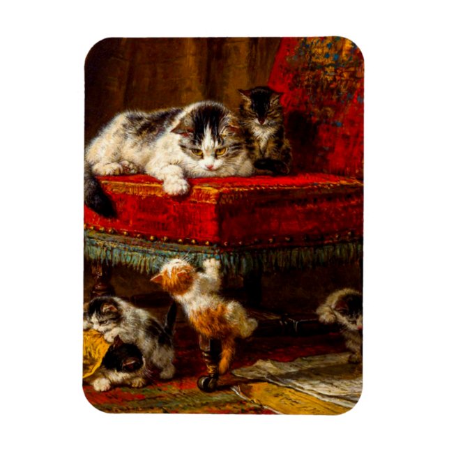 Katze und Kätzchen spielen mit Stuhl Magnet (Vertikal)