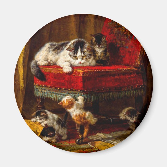 Katze und Kätzchen spielen mit Stuhl Magnet (Vorne)