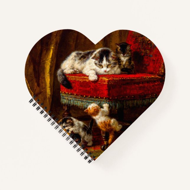 Katze und Kätzchen spielen mit Stuhl Notizbuch (Vorderseite)