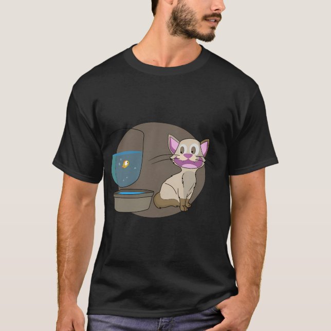 Katze und kleiner Fisch T-Shirt (Vorderseite)