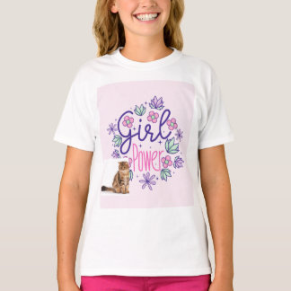 Katze und Mädchen-Power-Design T-Shirt