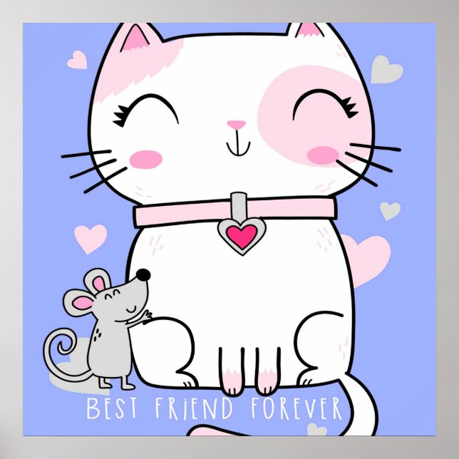 Katze und Maus Beste Freunde, Funny Cat Kitten Ges Poster (Vorne)