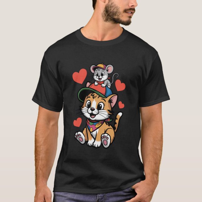 Katze und Maus Freunde T-Shirt (Vorderseite)