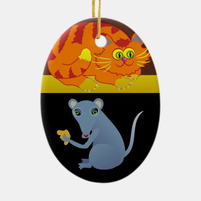 Katze und Maus Keramik Ornament (Hinten)