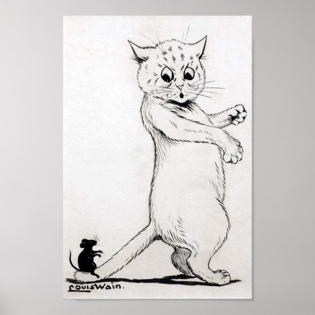 Katze und Maus, Louis Wain Poster (Vorne)