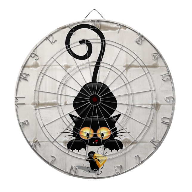 Katze und Maus mit Käse Fun Cartoon Charaktere Dartscheibe (vorne)