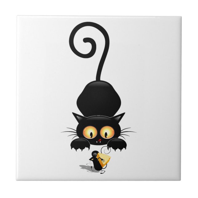 Katze und Maus mit Käse Fun Cartoon Charaktere Fliese (Vorderseite)