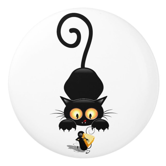Katze und Maus mit Käse Fun Cartoon Charaktere Keramikknauf (Vorderseite)