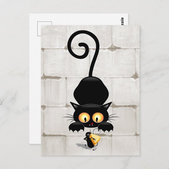 Katze und Maus mit Käse Fun Cartoon Charaktere Postkarte (Vorne/Hinten)