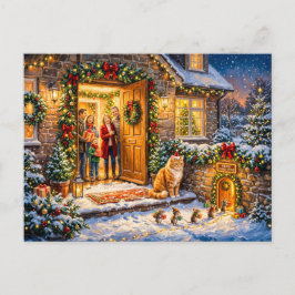 Katze und Mäuse Weihnachts-Türszene Postkarte