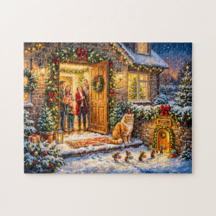 Katze und Mäuse Weihnachtsportal Szene Puzzle