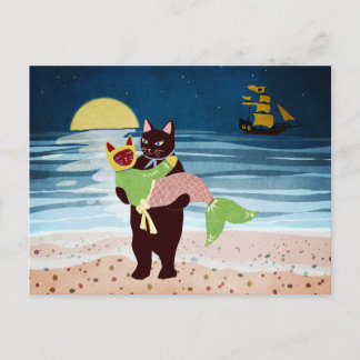 Katze und Meerjungfrau Katze Liebe Postkarte