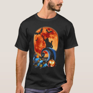 Katze und Mond Halloween-Kostümsilhouette T-Shirt
