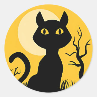 Katze und Mond Runder Aufkleber