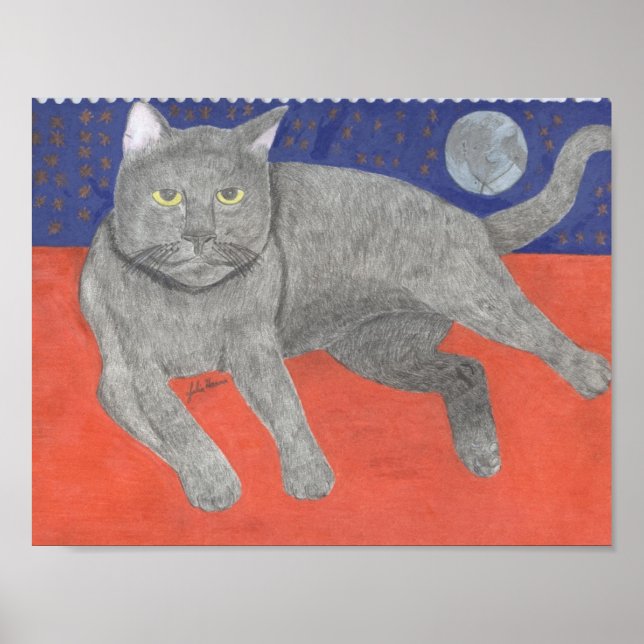 Katze und Mond von Julia Hanna Poster (Vorne)