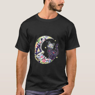 Katze und Mondzucker Schädeldia de Los Muertos Tag T-Shirt