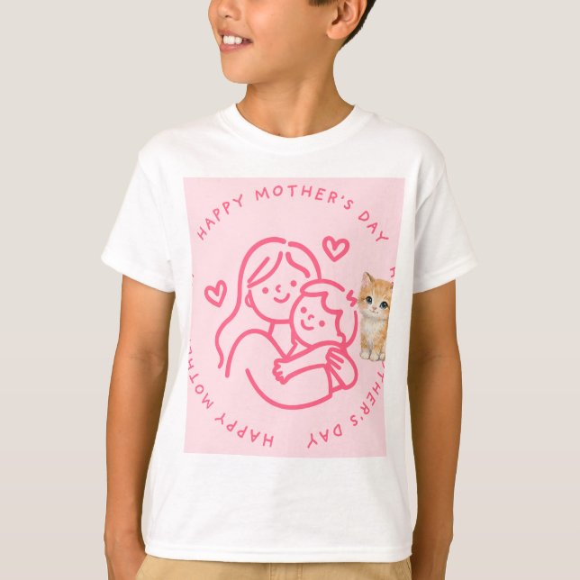 Katze und Mutter-Sohn-Design T-Shirt (Vorderseite)