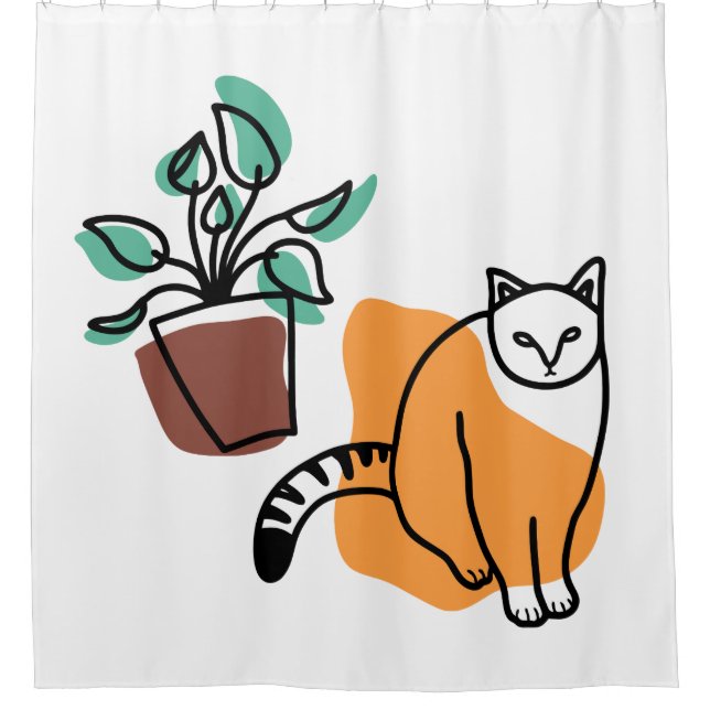 Katze und Pflanze Duschvorhang (Vorderseite)